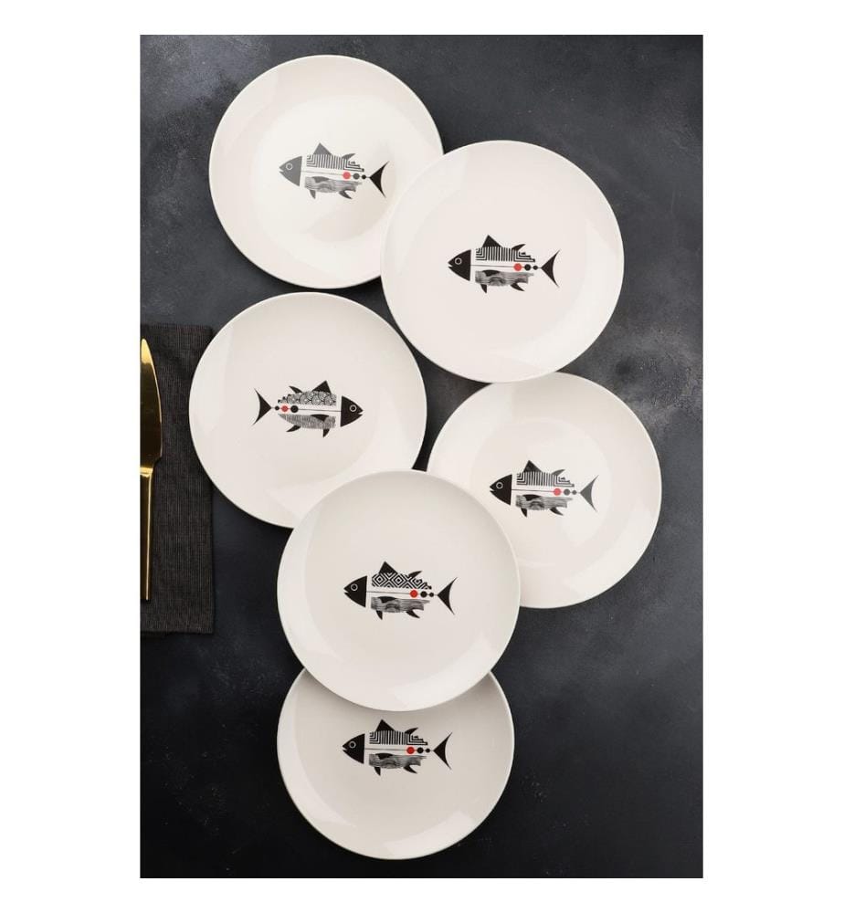 Set d'assiettes à dessert, 6 pièces, blanc, 100% PORCELAINE