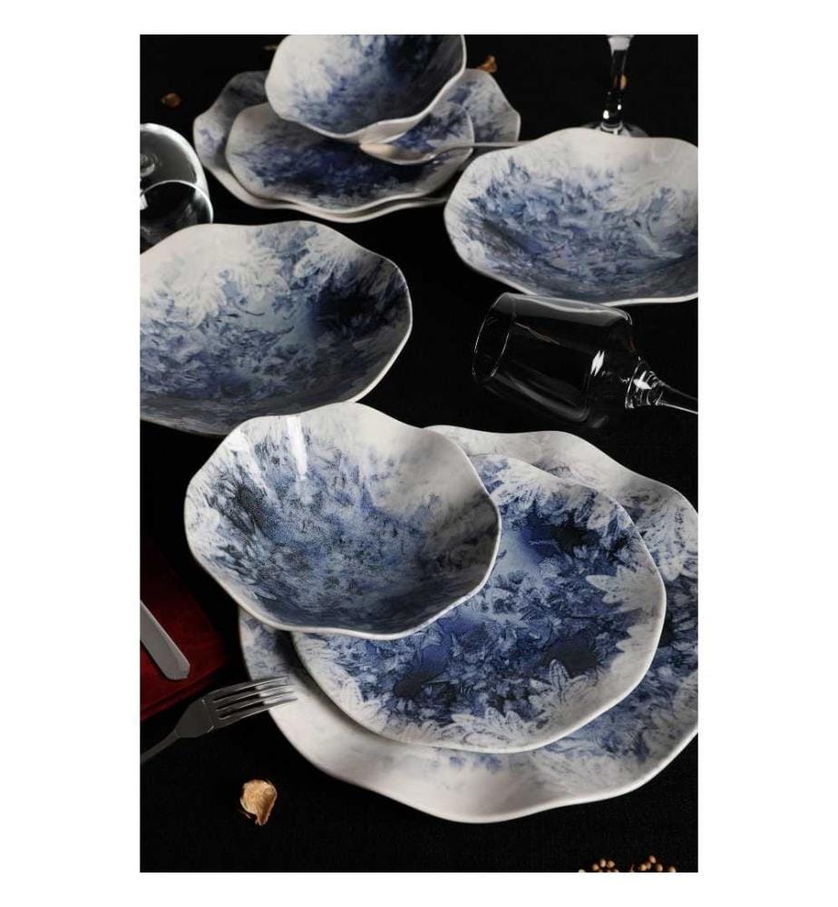 Service de table, 24 pièces, bleu, blanc, porcelaine