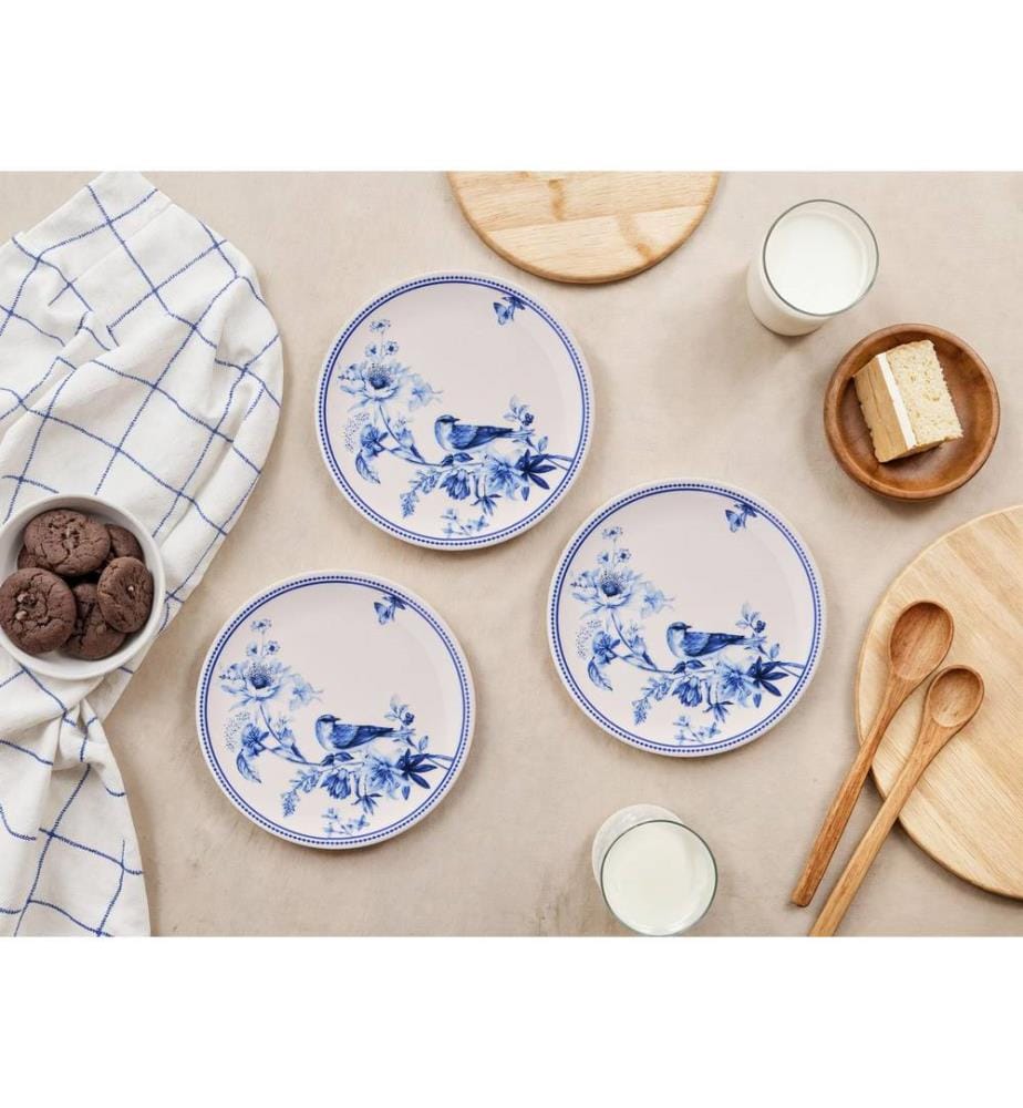 Set d'assiettes à dessert, 6 pièces, bleu, blanc, 100% CERAMIQUE
