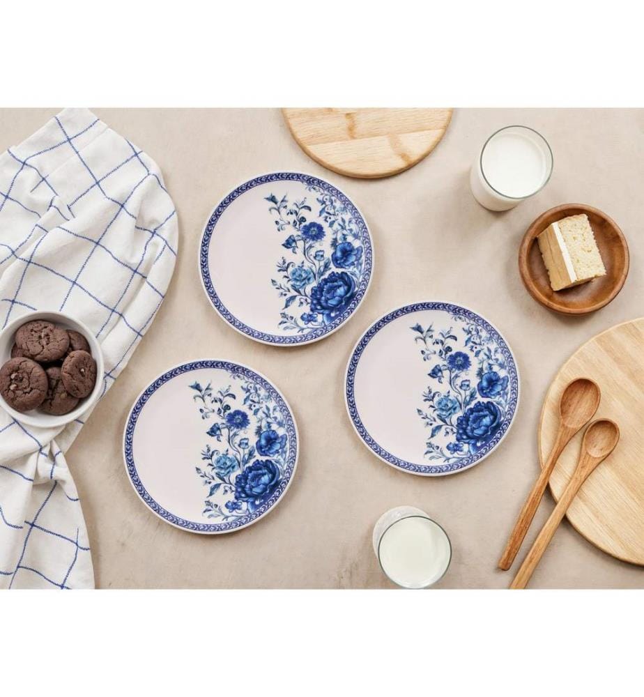 Set d'assiettes à dessert, 6 pièces, bleu, blanc, 100% CERAMIQUE