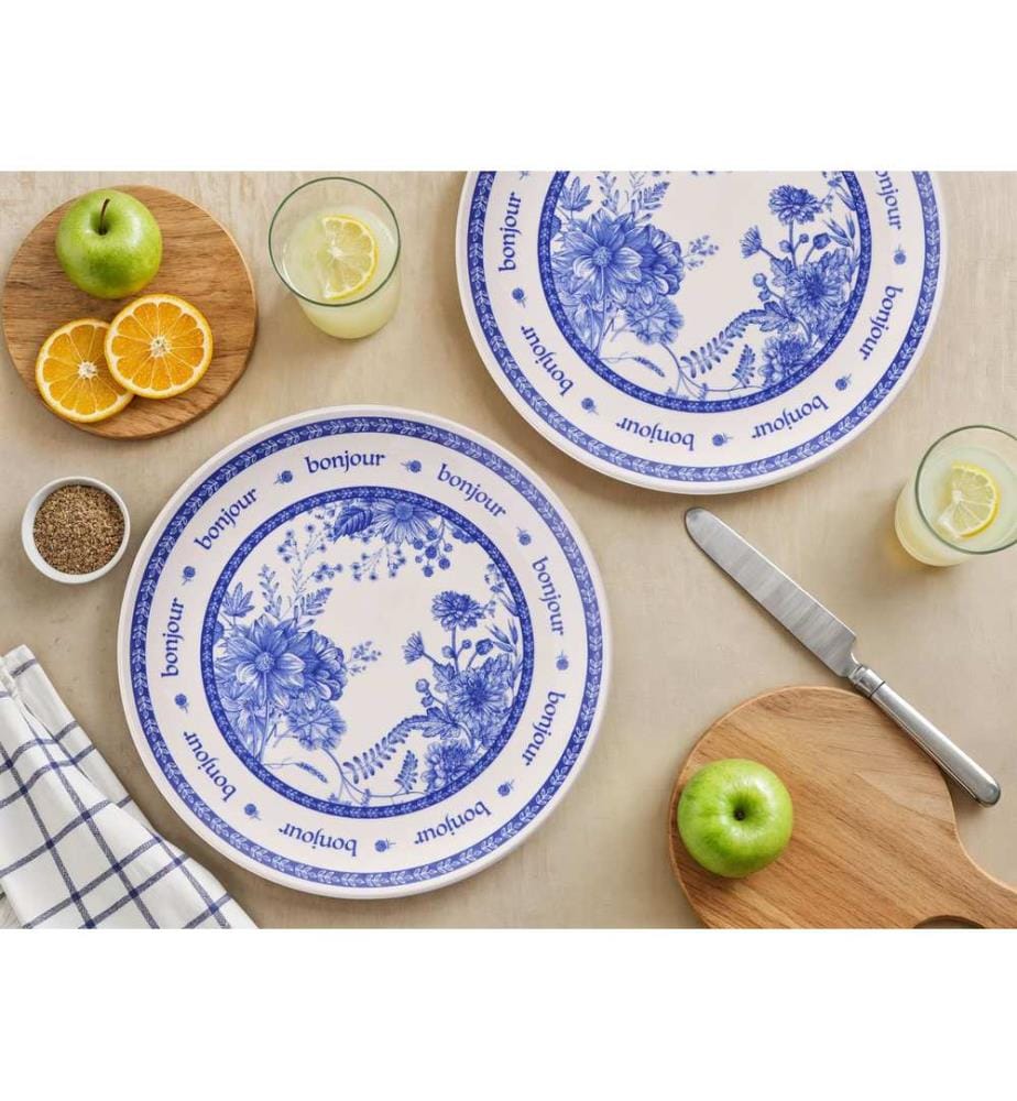 Set d'assiettes de service, 6 pièces, bleu, blanc, 100% CERAMIC