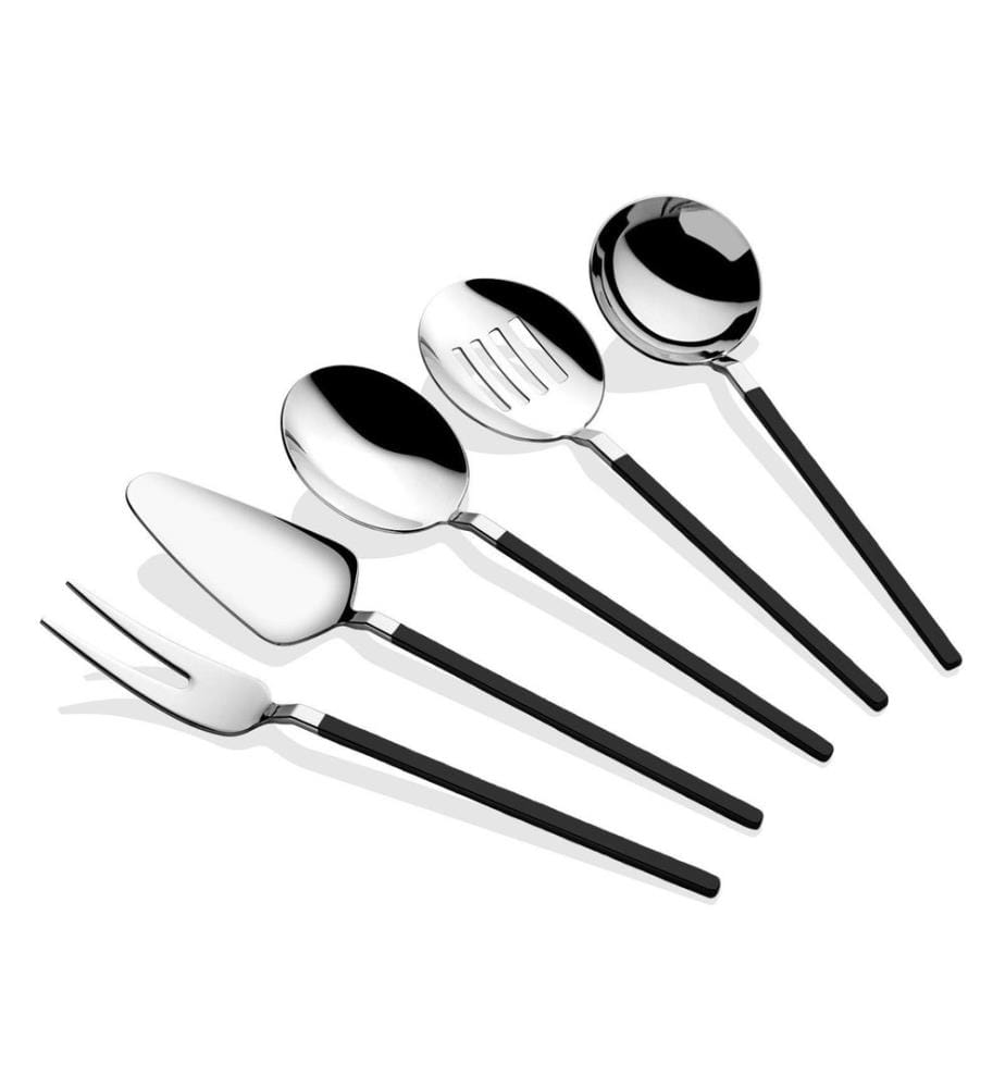 Set de service, 5 pièces, argent, noir, 100% INOX