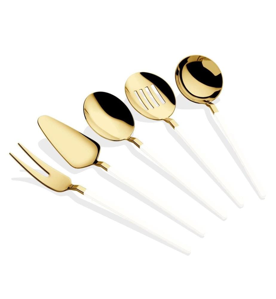 Service de table, 5 pièces, or, blanc, 100% INOX
