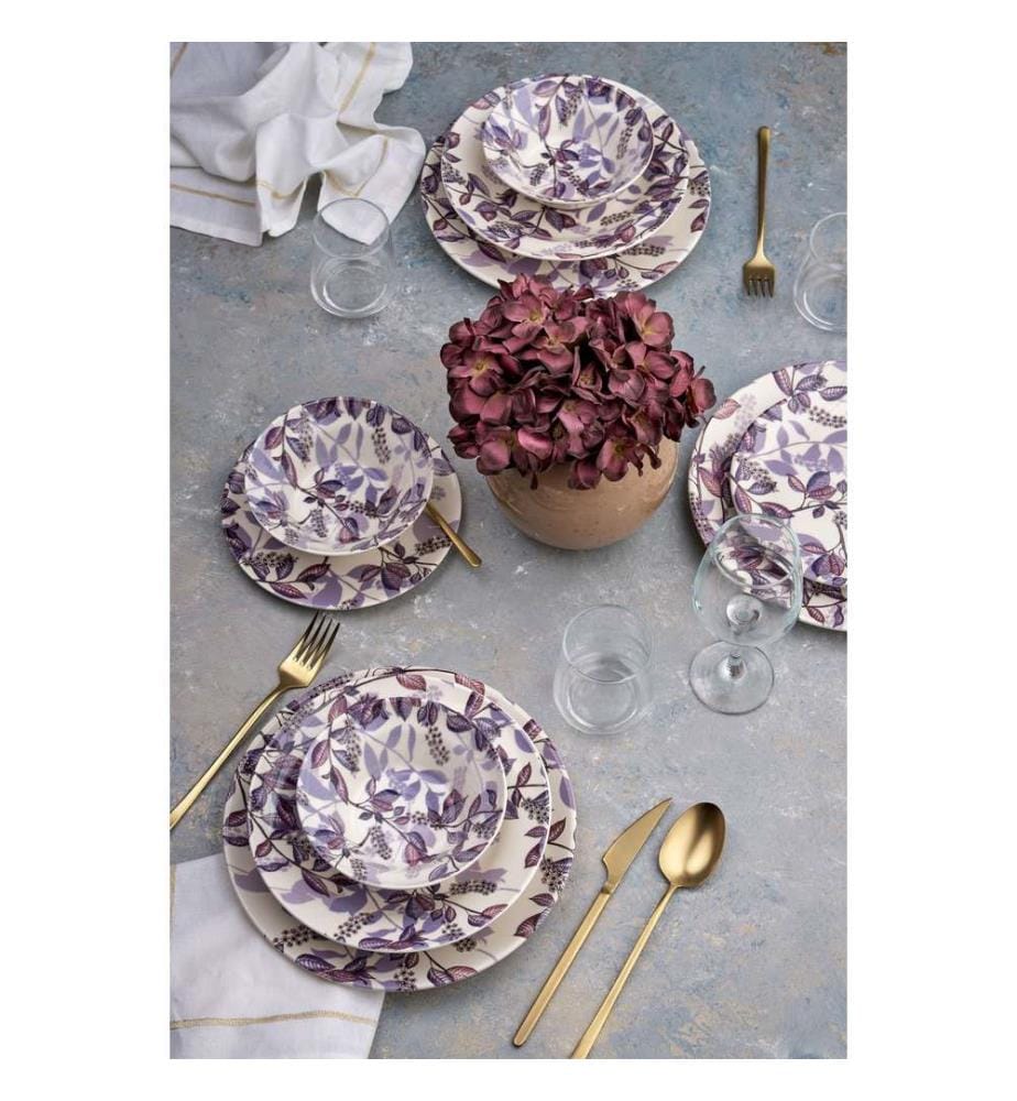 Service de table 24 pièces, 100 % céramique, violet, lilas, blanc