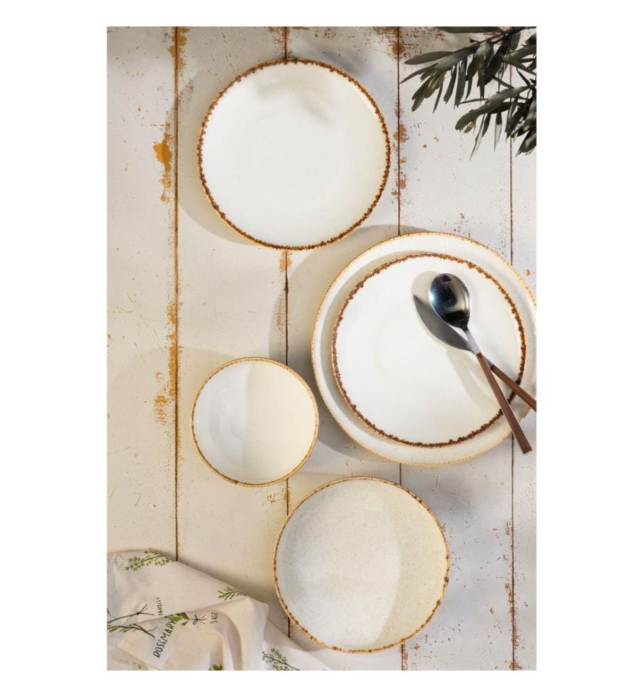 Service de table 24 pièces, 100 % porcelaine, blanc, cannelle