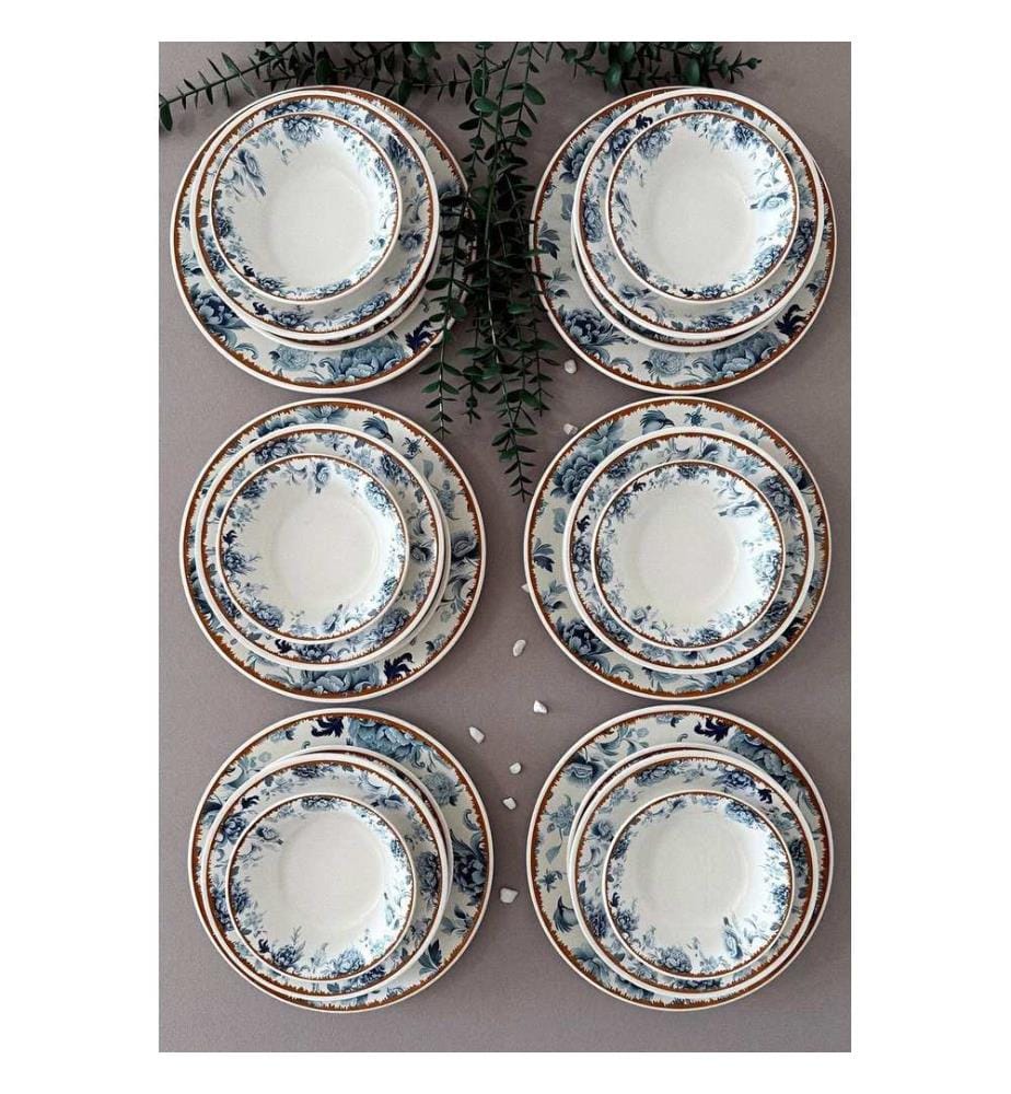 Service de table 24 pièces, 100 % céramique, blanc, bleu, orange