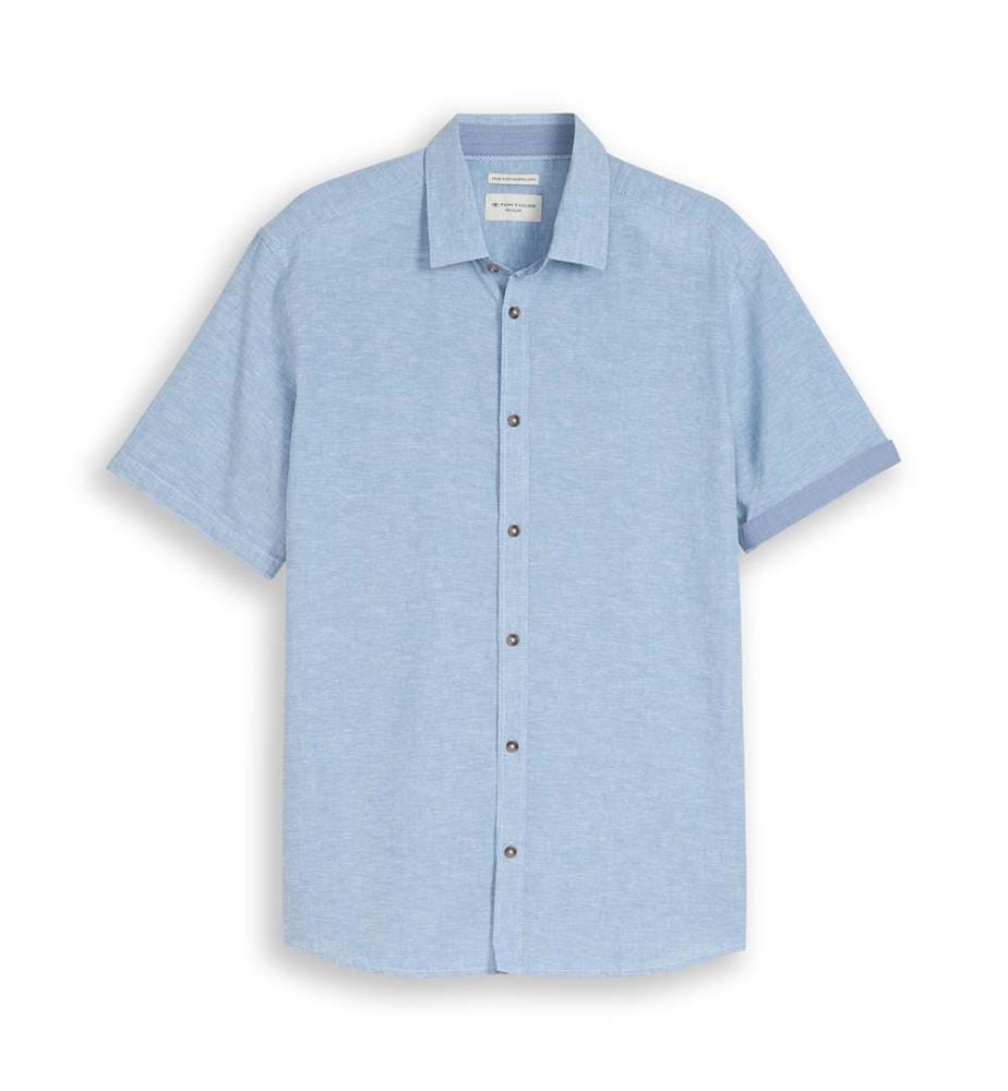 Chemise à manches courtes, coupe régulière, en lin - Chambray bleu bleeched