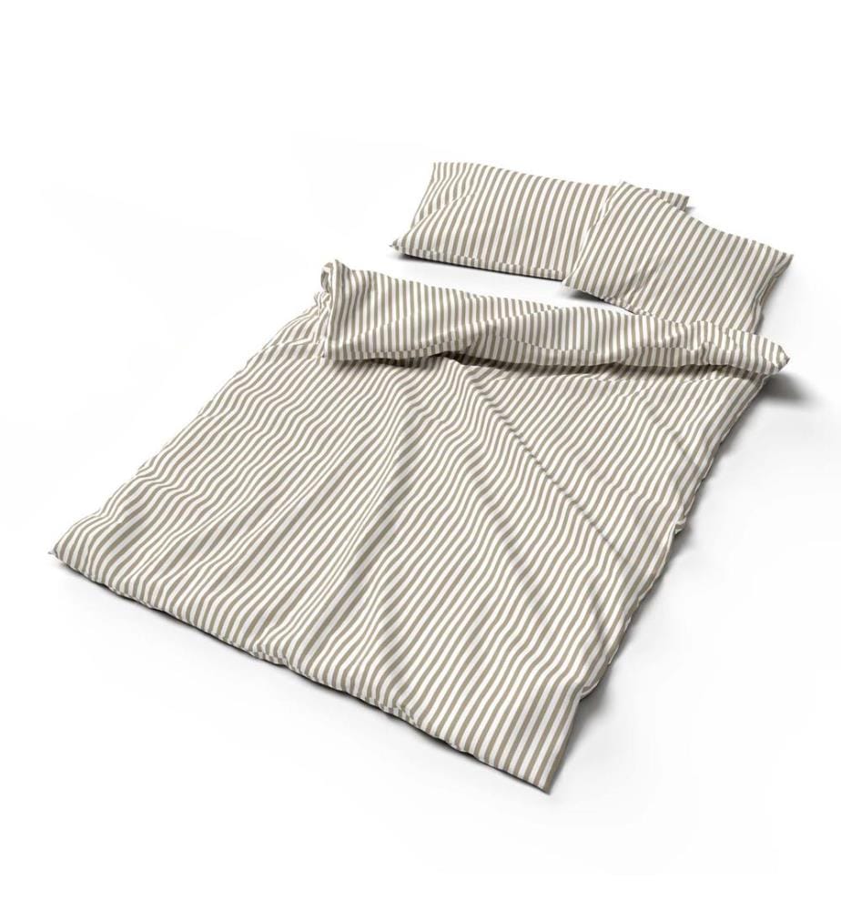 Parure de lit en bambou à rayures gris-beige - 160 x 210 cm
