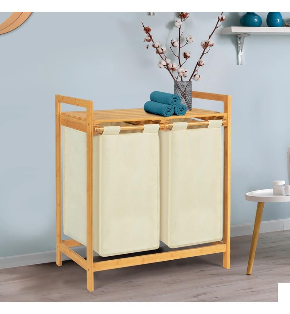 Panier à linge Maya deux compartiments en bambou - Beige