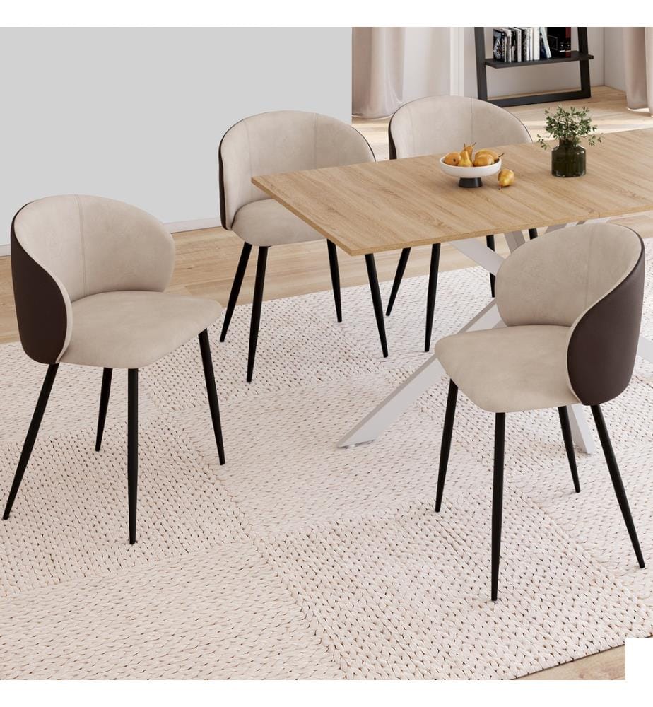 Lot de 4 Chaises Léona - Marron et Taupe