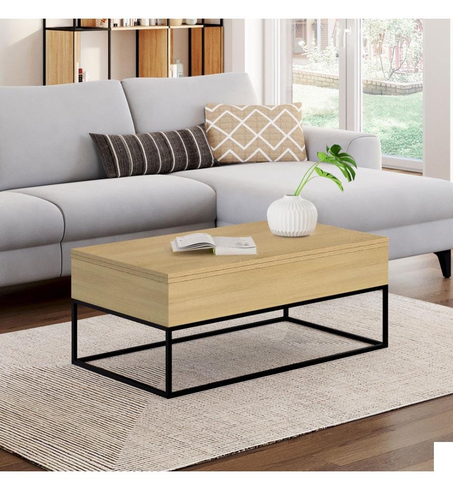 Table Basse Relevable et Extensible Memphis avec Plateau Dépliant 100 x 55 x 40,5/54.5cm - Bois