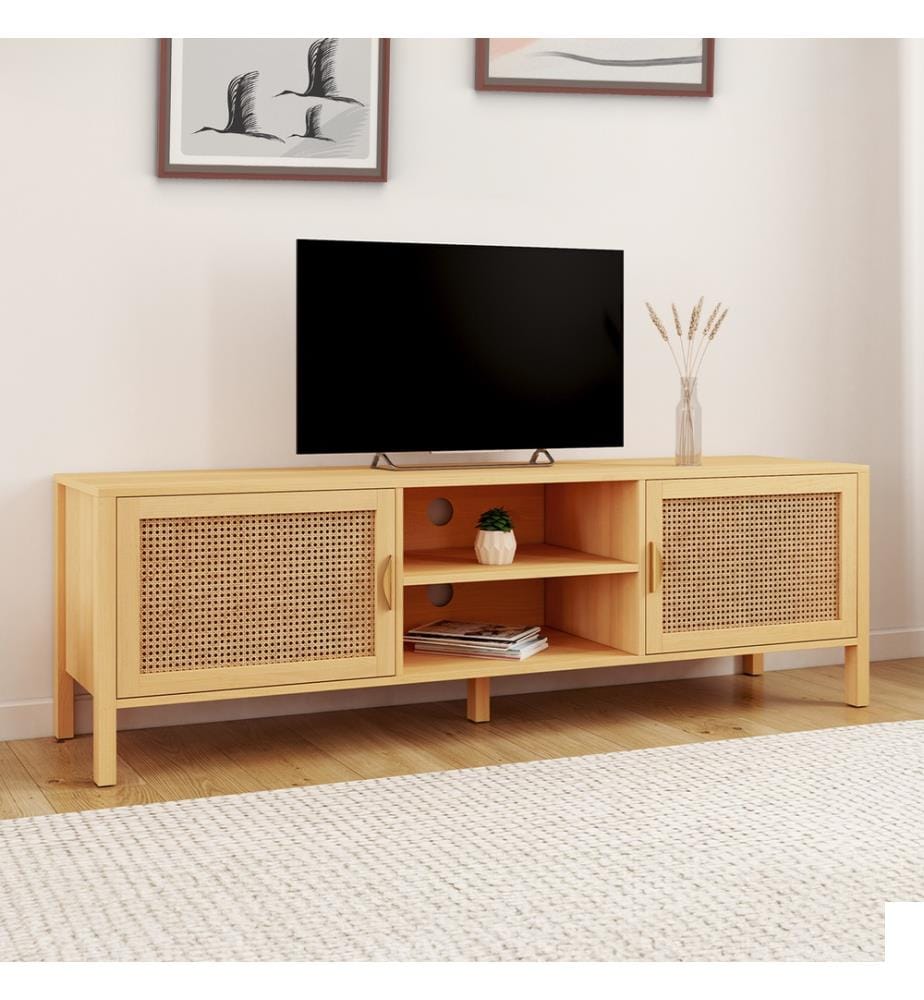 Meuble TV en cannage Eve 2 Portes L160cm - Brun