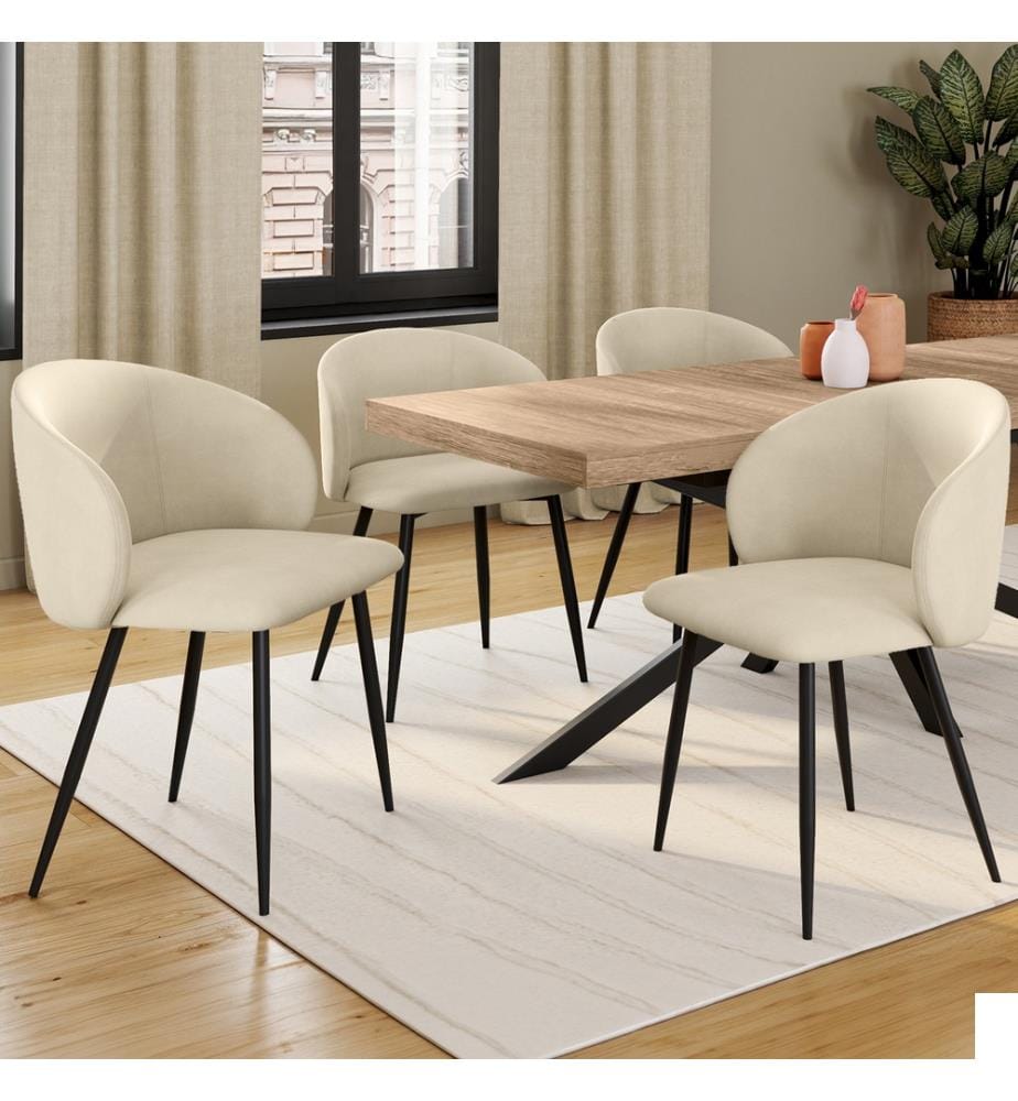Lot de 4 Chaises Léona - Crème et Noir