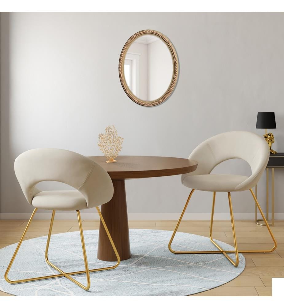 Lot de 2 Chaises Malone en Velours - Crème et Doré
