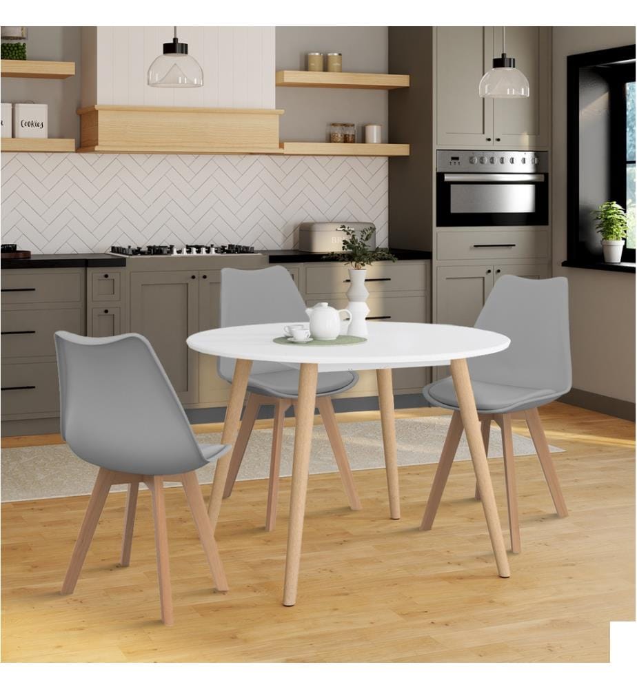 Table de Repas Stacy 110 x 110 x 75 cm - Brun Clair & Blanc