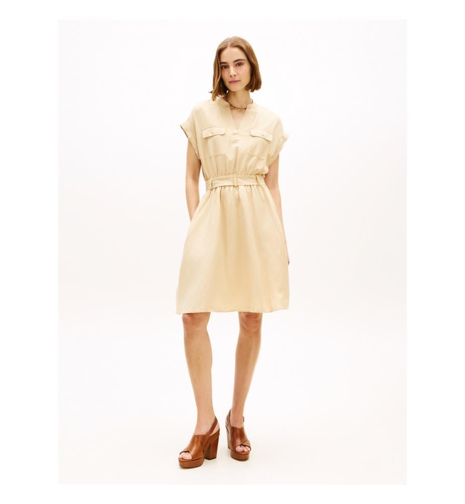 Robe Chemise Courte à Ceinture - Beige