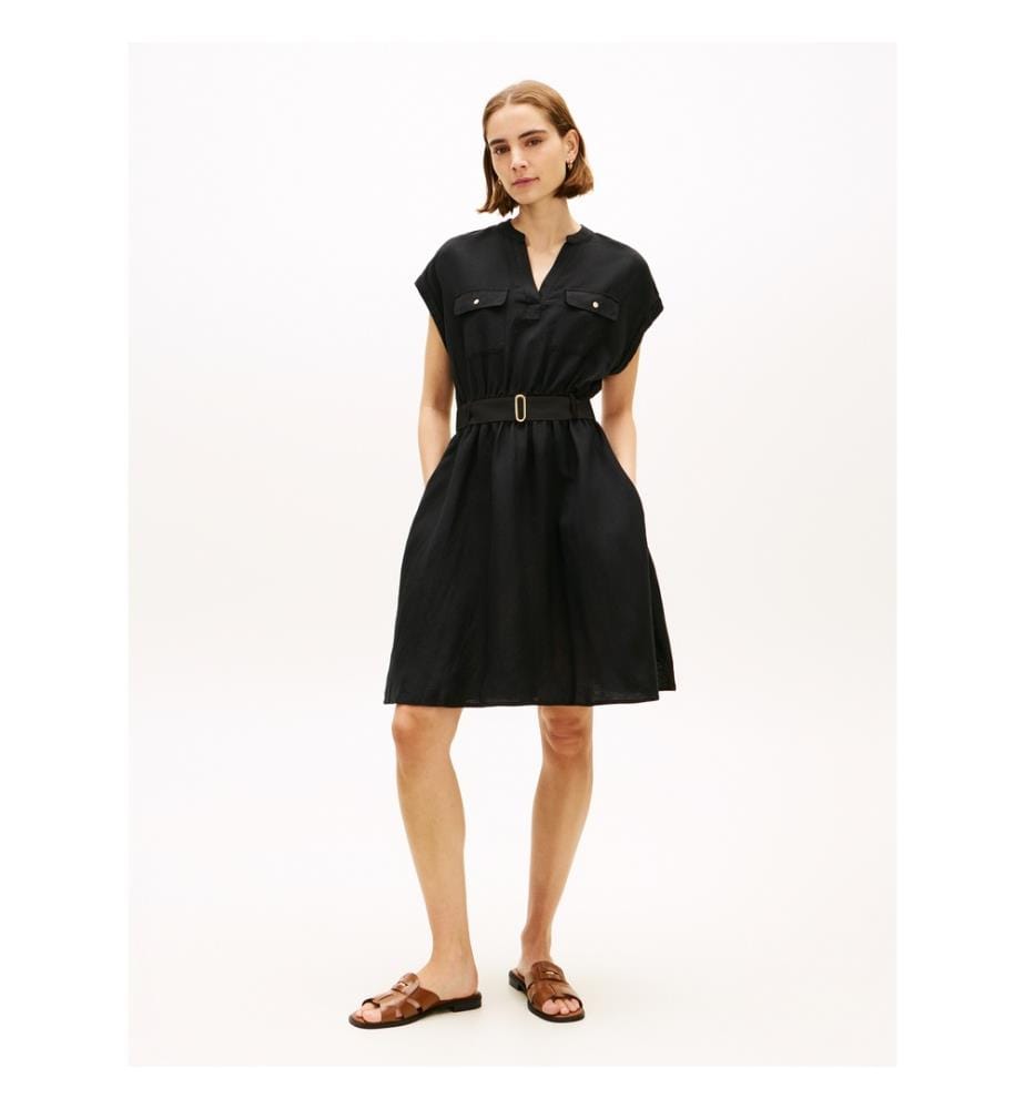 Robe Chemise Courte à Ceinture - Noir