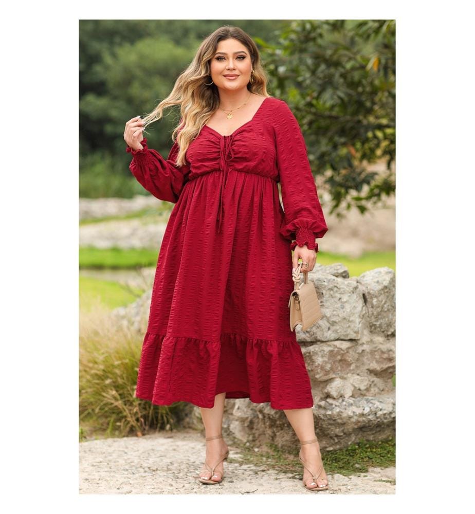 Robe Mi-Longue à Lacets - Rouge