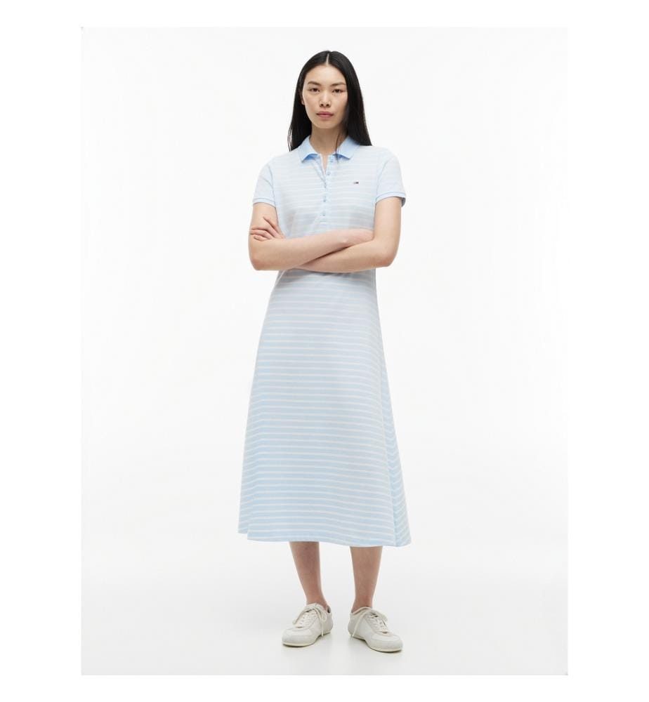 Robe évasée en coton avec élasthanne rayée - Bleu
