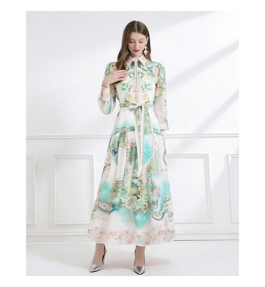 Robe longue en mousseline imprimée Enchanted Garden - Vert