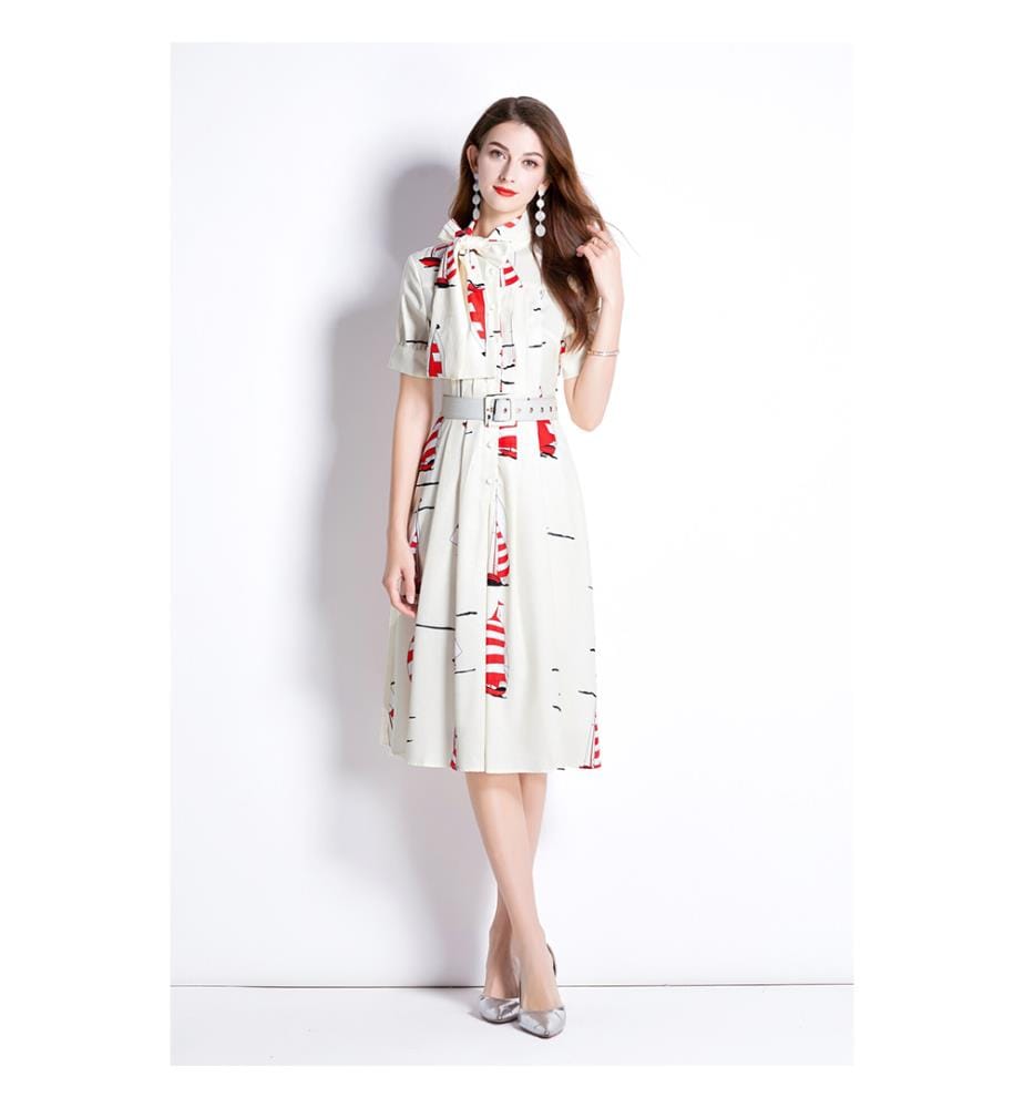 Slim Fit Flattering Sailing French White Robe évasée - Blanc