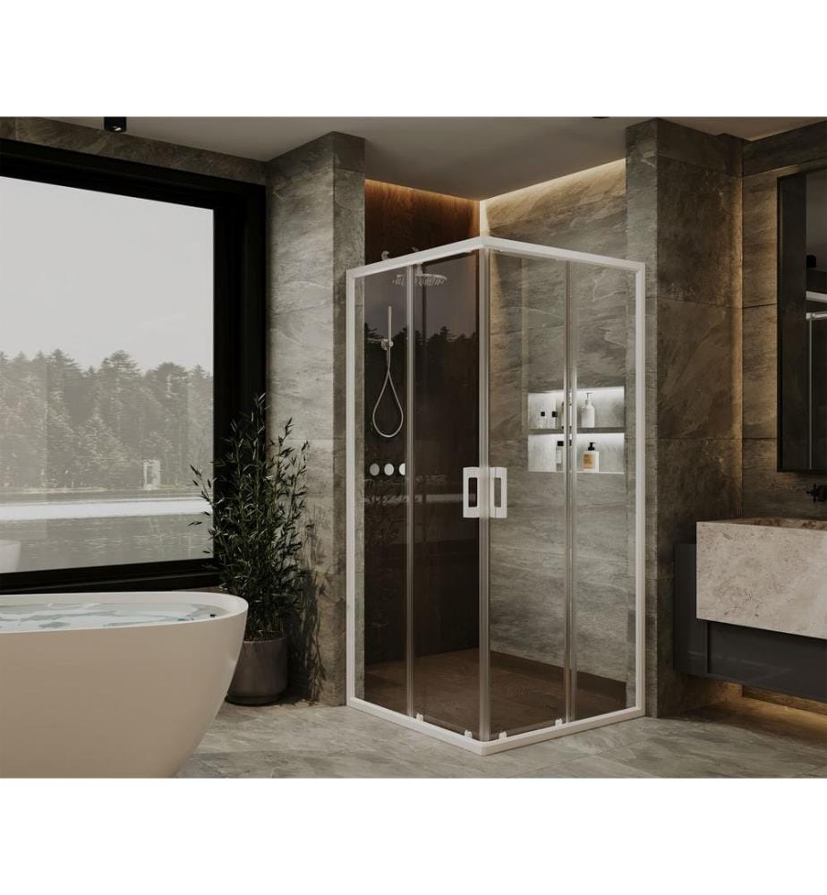 Cabine de douche, 100 % verre trempé, blanc, transparent, 95 x 189 x 115