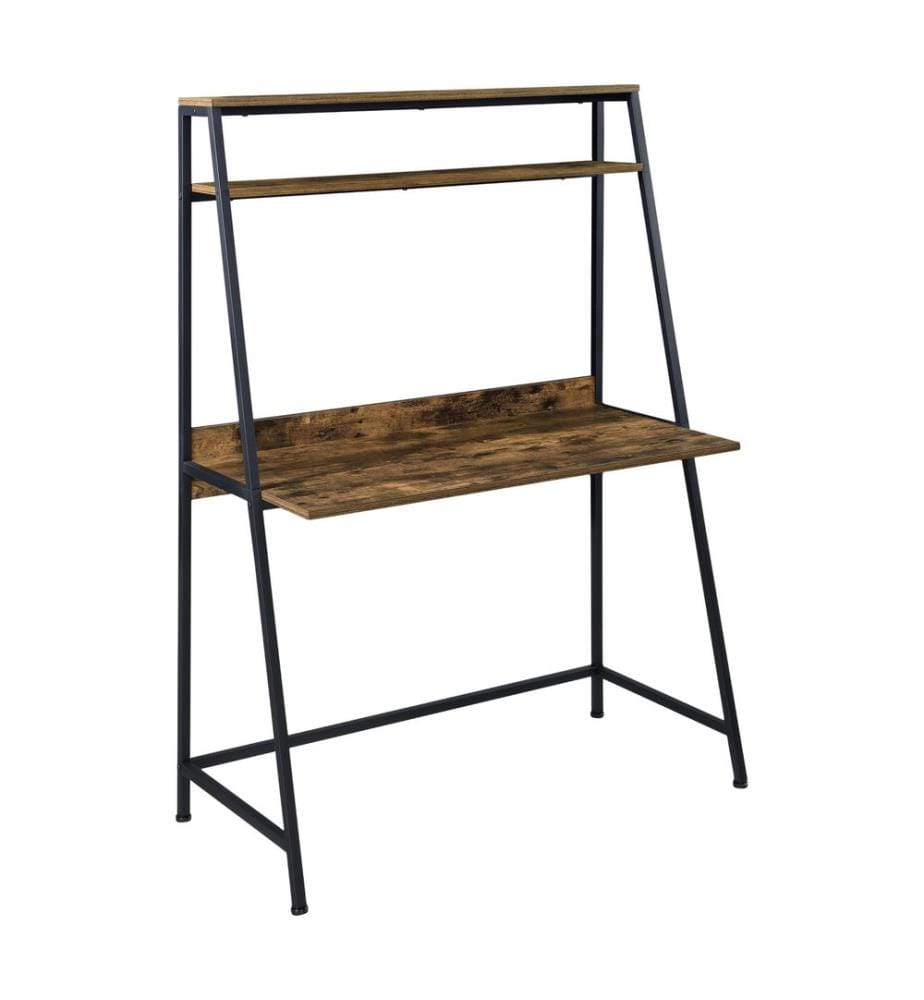 Bureau Alvdal 143 x 105 x 51 cm avec 2 étagères, teinte bois foncé