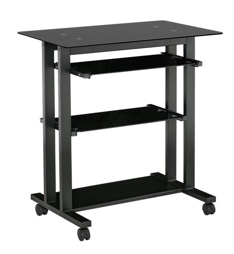 Table d'ordinateur, bureau, table de bureau en verre trempé avec tiroirs coulissants