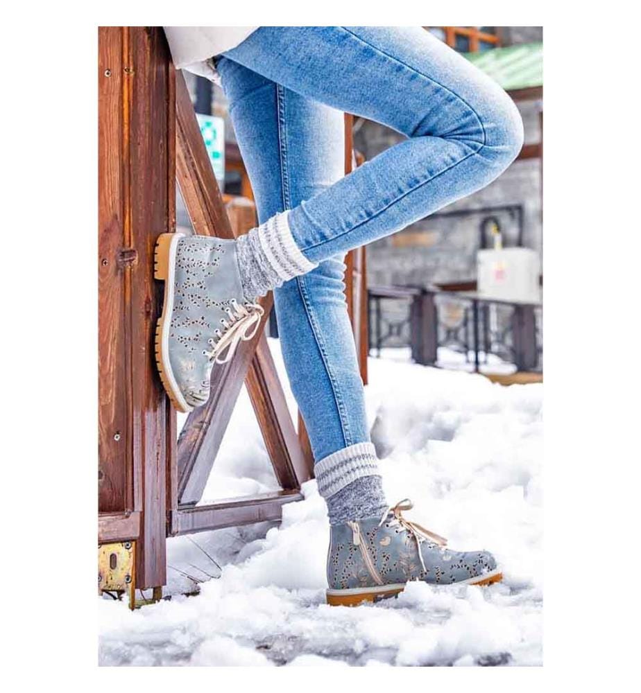 Bottines en Cuir Végétal bleu - Birds Have Wings Design
