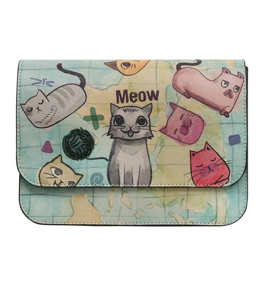 Sac à Main en cuir Vegan - 'Cats of the World Design' - Vert