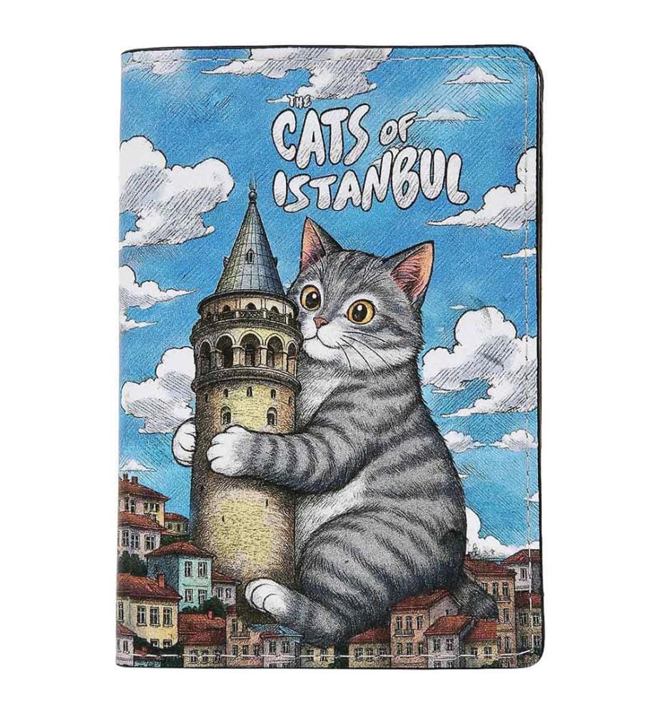 Housse de passeport unisexe végétalienne bleue - Motif « Galata Cat »