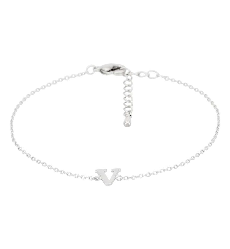Bracelet Argente Lettre V Zirconium - Laiton