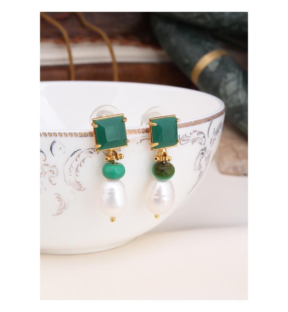 Boucles d'Oreilles en agate et perles - Multicolore