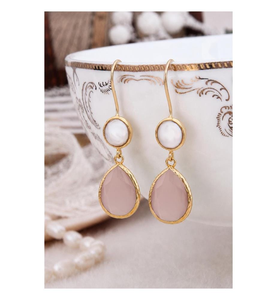 Boucles d'oreilles nacrées et blanches - Rose et blanc