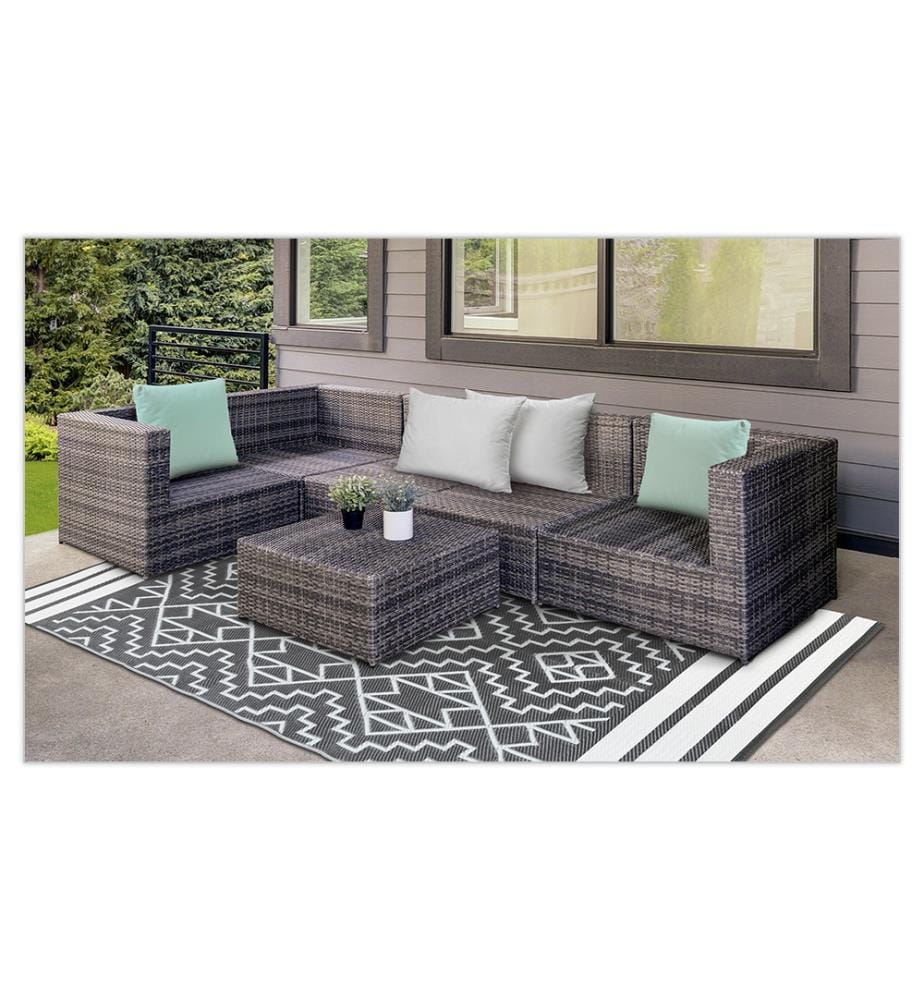 Tapis extérieur rectangulaire 160 x240cm Inca motifs "ethniques" - Gris