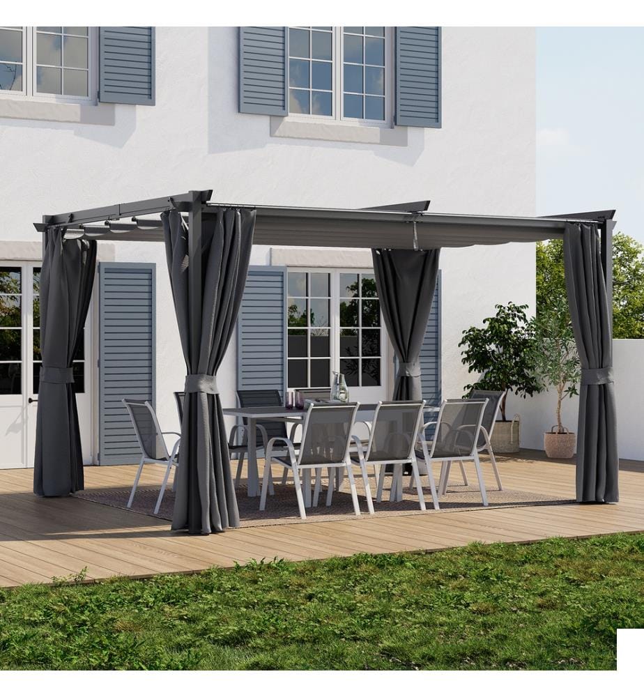 Pergola Marina 3x4m toit rétractable + 4 rideaux