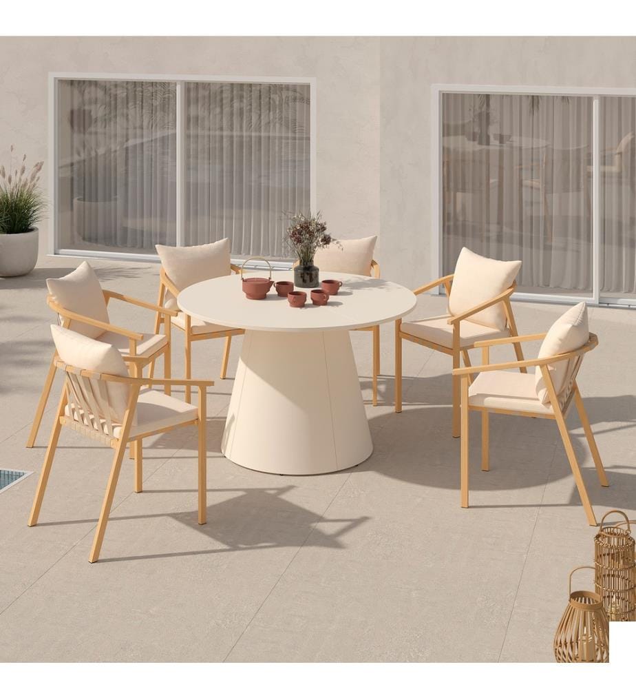 Table à manger ronde Aléna Ø120cm métal - Beige