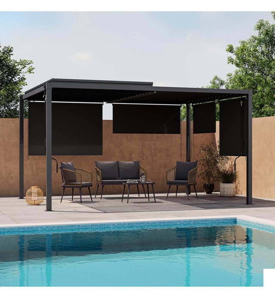Pergola bioclimatique 3x4m lames orientables + 4 stores