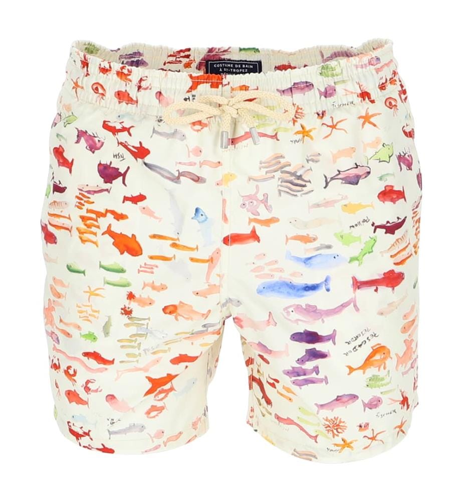 Short de bain Pescador VBQ x Fabrice Hyber - Papier & White