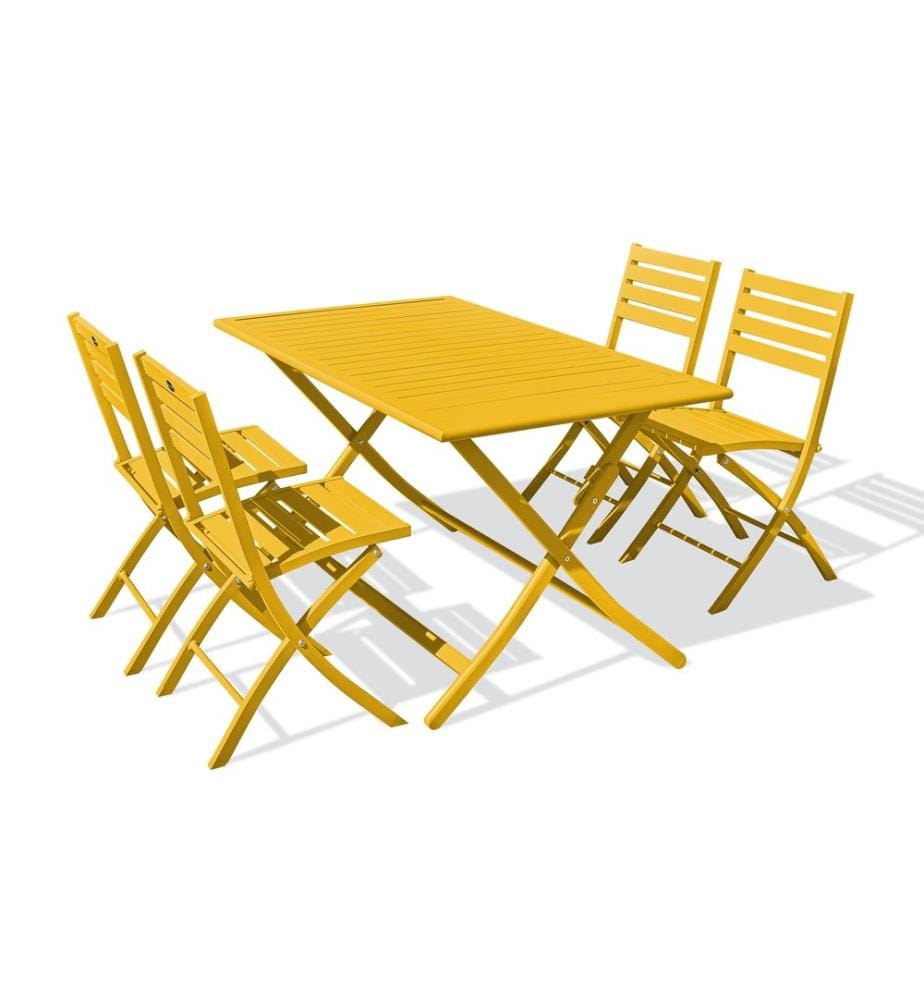 Ensemble table de jardin MARIUS (140x80 cm) pliante en aluminium et 4 chaises MARIUS pliantes - MOUTARDE
