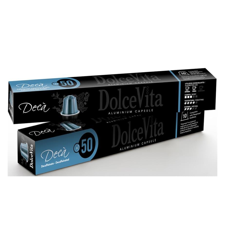 10x DolceVita Decaffeinato 60% Arabica, Alu Nespresso Compatible - 10 pièces