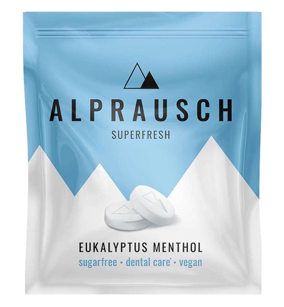 12x Alprausch Pastilles Extra-Fraîches Eucalyptus-Menthol sans sucre - 22g