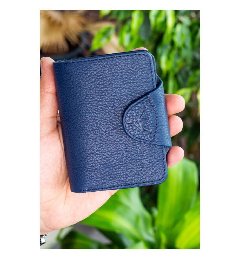 Porte-cartes, 100 % cuir véritable, bleu marine