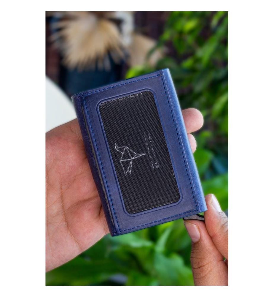 Porte-cartes, 100 % cuir véritable, bleu marine