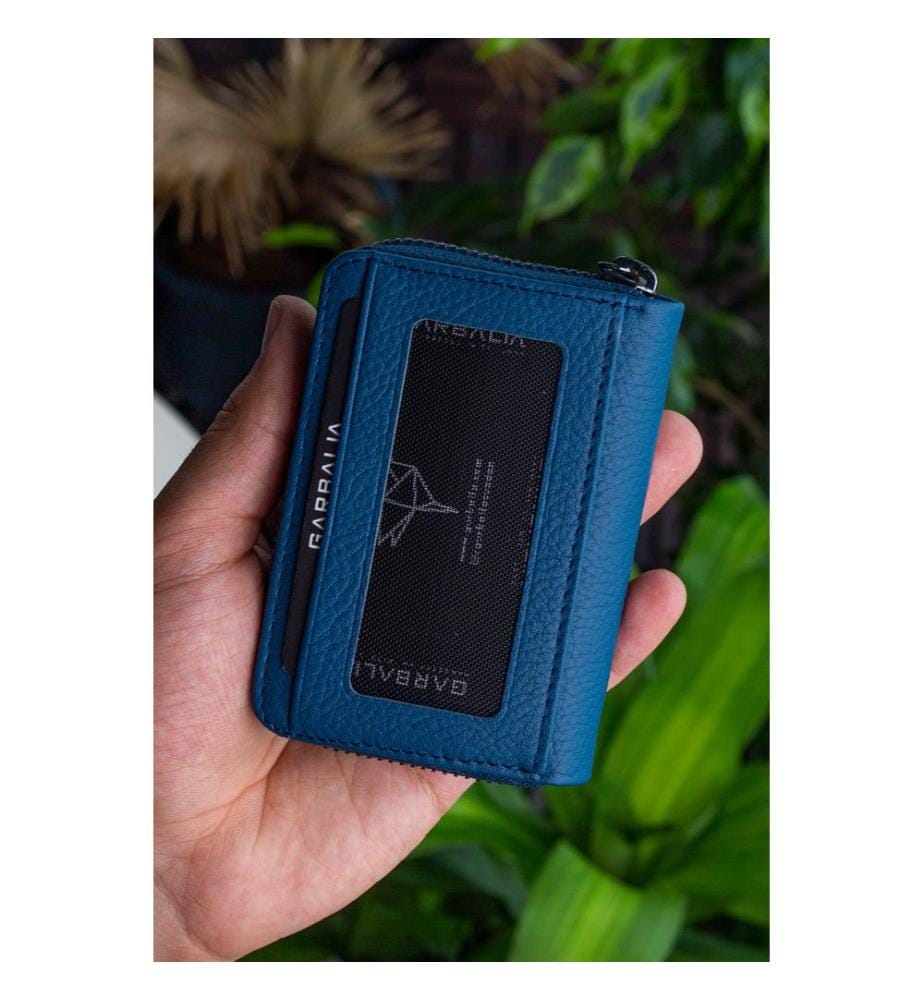 Porte-cartes, 100 % cuir véritable, bleu pétrole