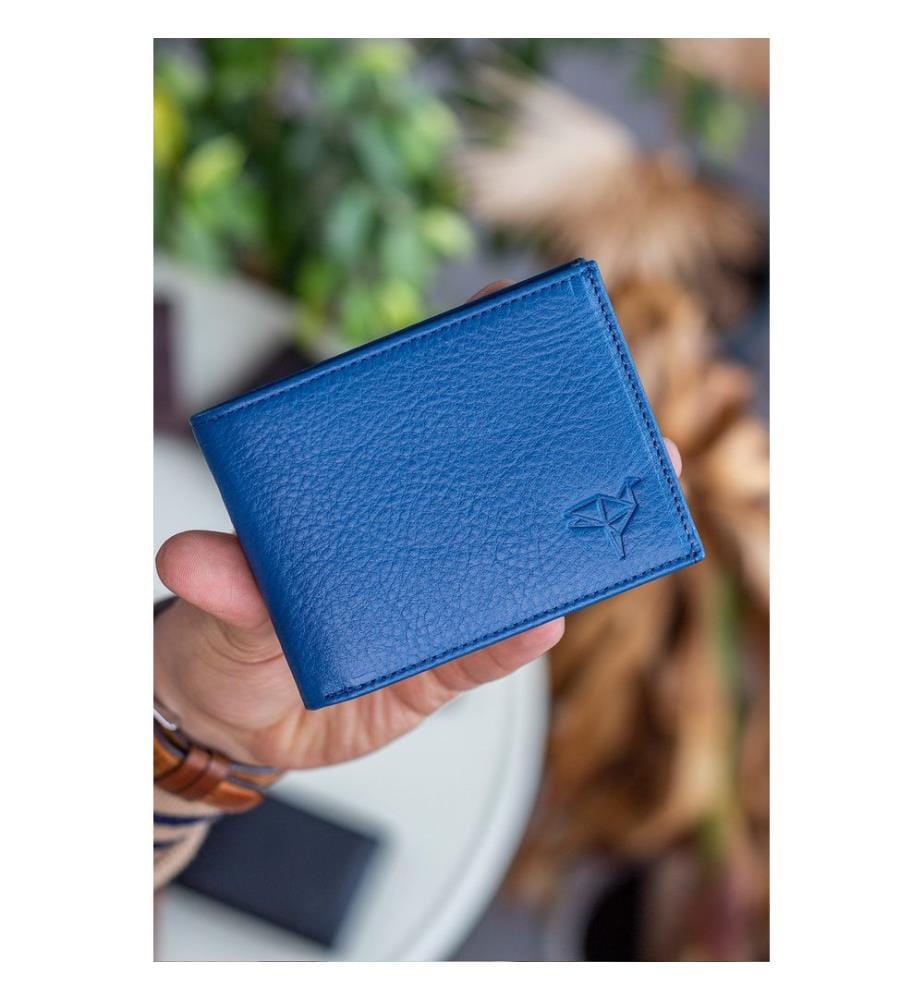Porte-cartes, 100 % cuir véritable, bleu pétrole