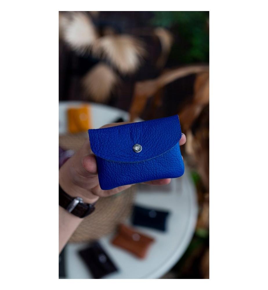 Porte-cartes, 100 % cuir véritable, bleu Sax