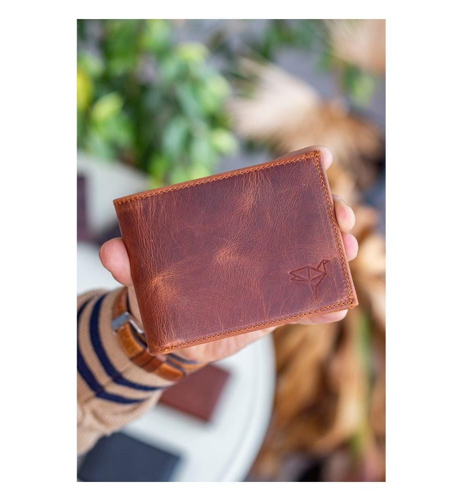 Porte-cartes, 100 % cuir véritable, couleur fauve