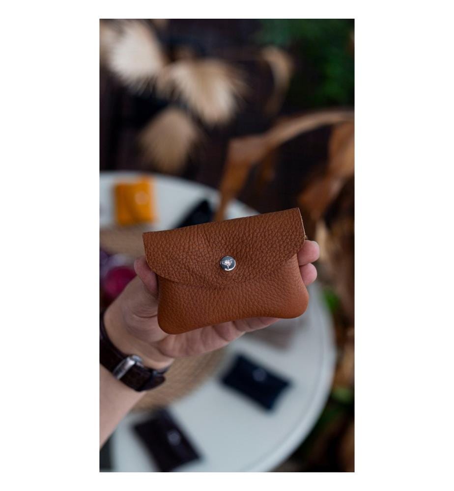 Porte-cartes, 100 % cuir véritable, couleur fauve
