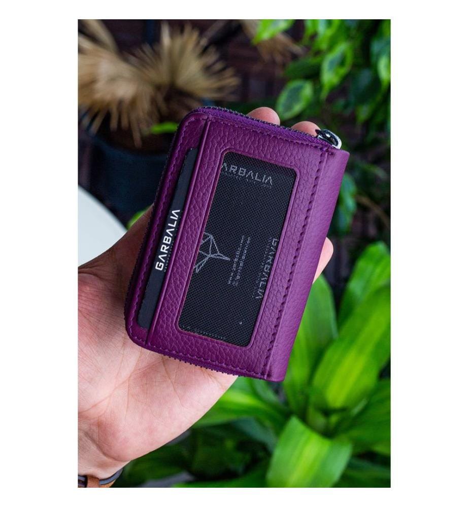 Porte-cartes, 100 % cuir véritable, couleur prune